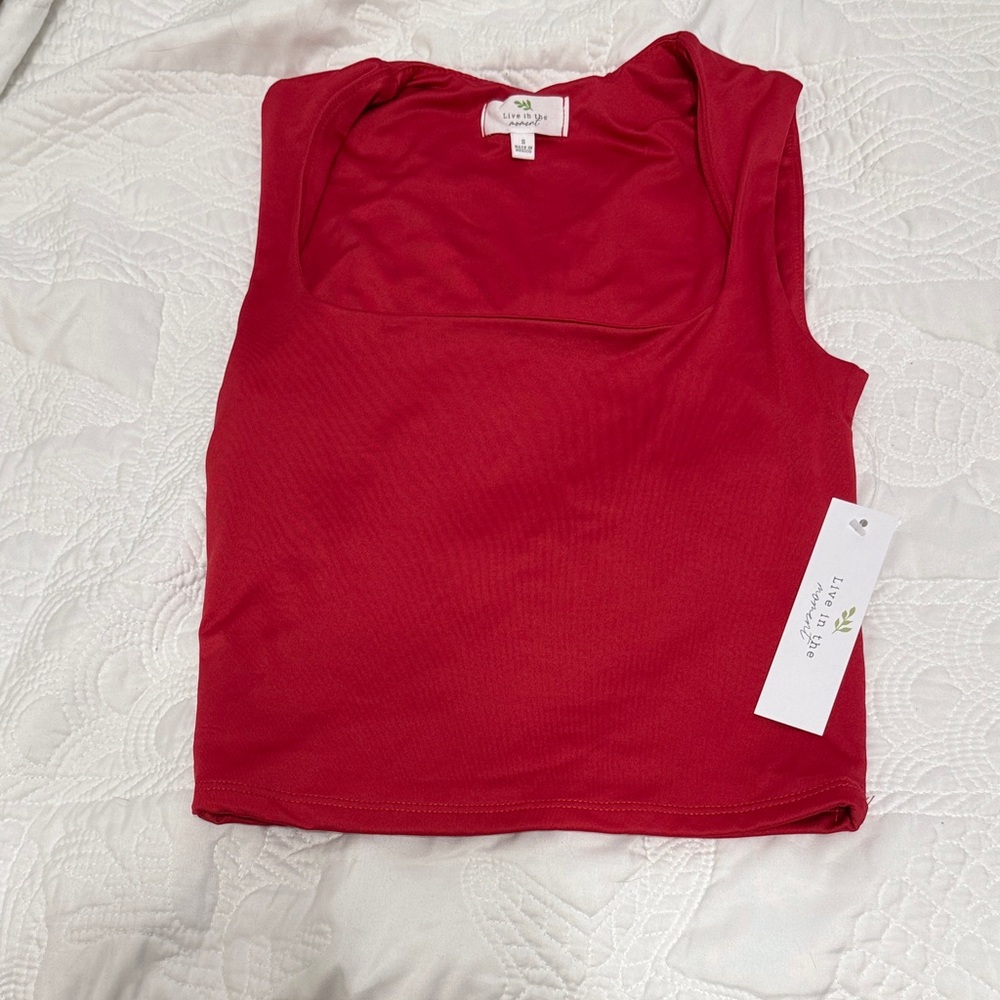Red Sleeveless Crop Top Square Neck